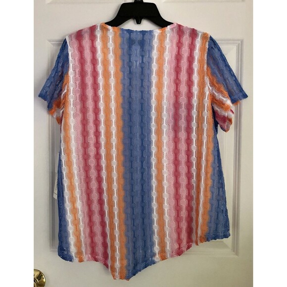 ALFRED DUNNER PARADISE ISLAND MULTICOLOR SLIP NECK SHORT SLEEVE SPLICED STRIPLE - Picture 3 of 6